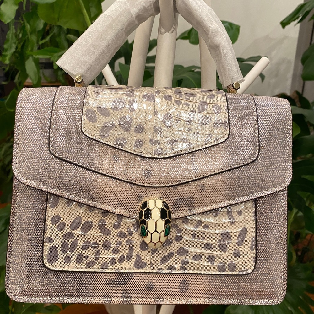 Genius Snake and cow leather message style top handle Crossbody Bag